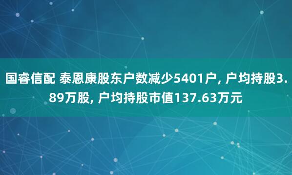 国睿信配 泰恩康股东户数减少5401户, 户均持股3.89万股, 户均持股市值137.63万元